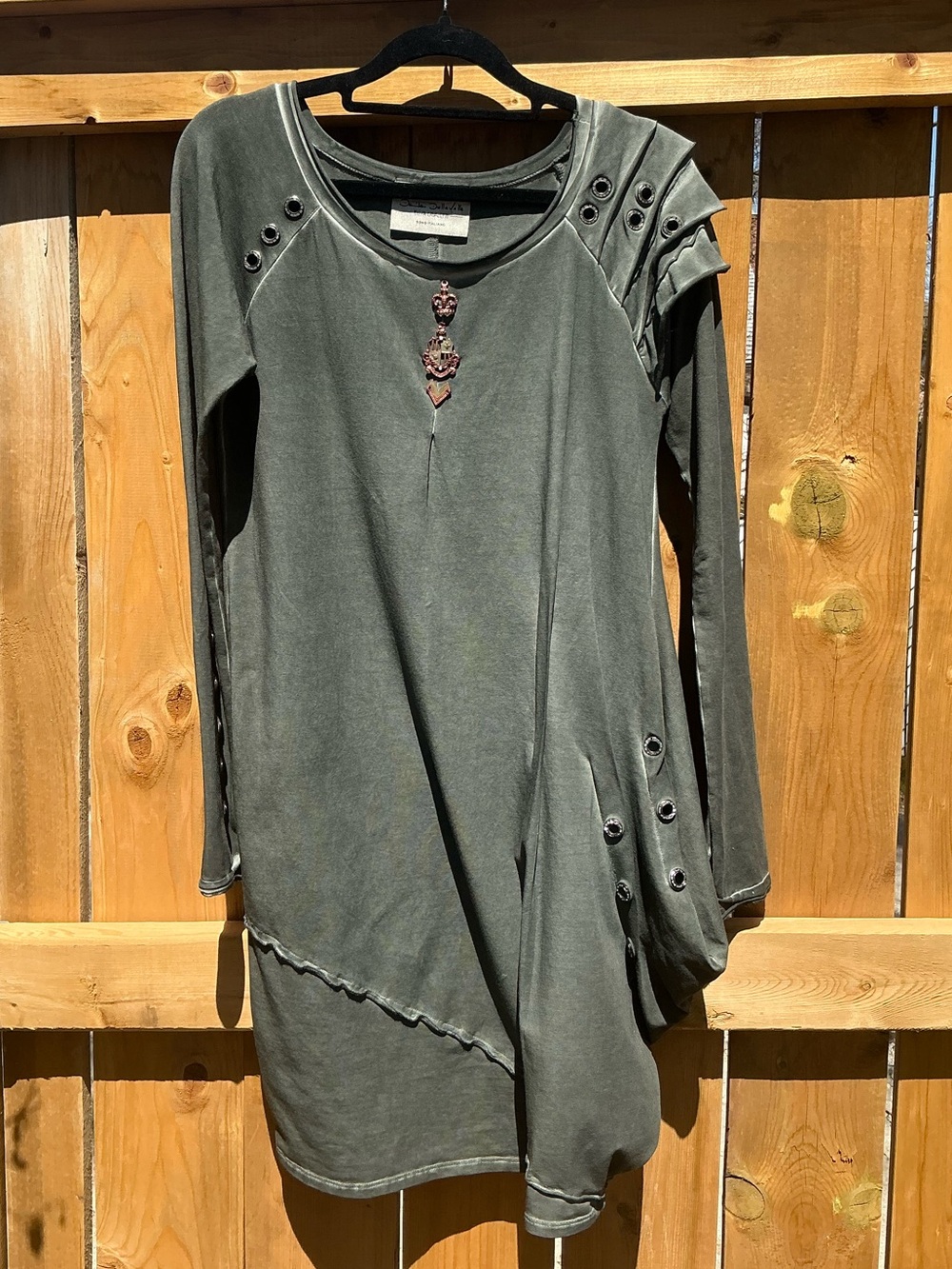 Elisa Cavaletti Charcoal Gray Long Sleeve Eyelet Detail Dress - Size Small